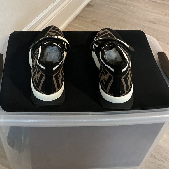 Fendi Black/Brown Zucca print knit women's sneakers - Picture 3 of 6